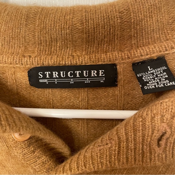 STRUCTURE Vintage light brown wool collared sweater with button size large - Picture 4 of 5